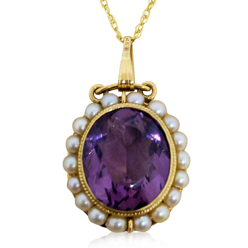 Amethyst & Seed Pearl Pendant