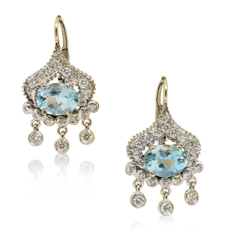 Aqua & Diamond Drop Earrings